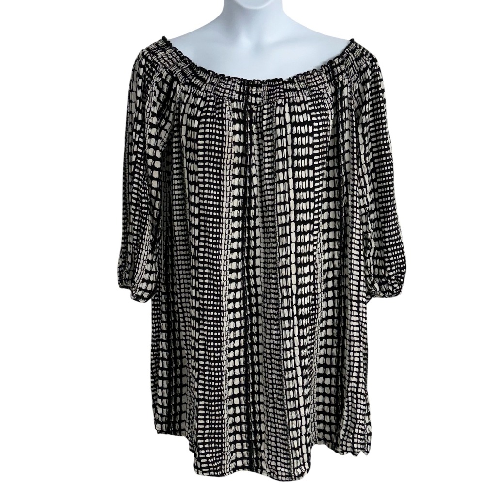 Ava & Viv Boho 3/4 Length Sleeve Off-the-Shoulder Mini Peasant Dress